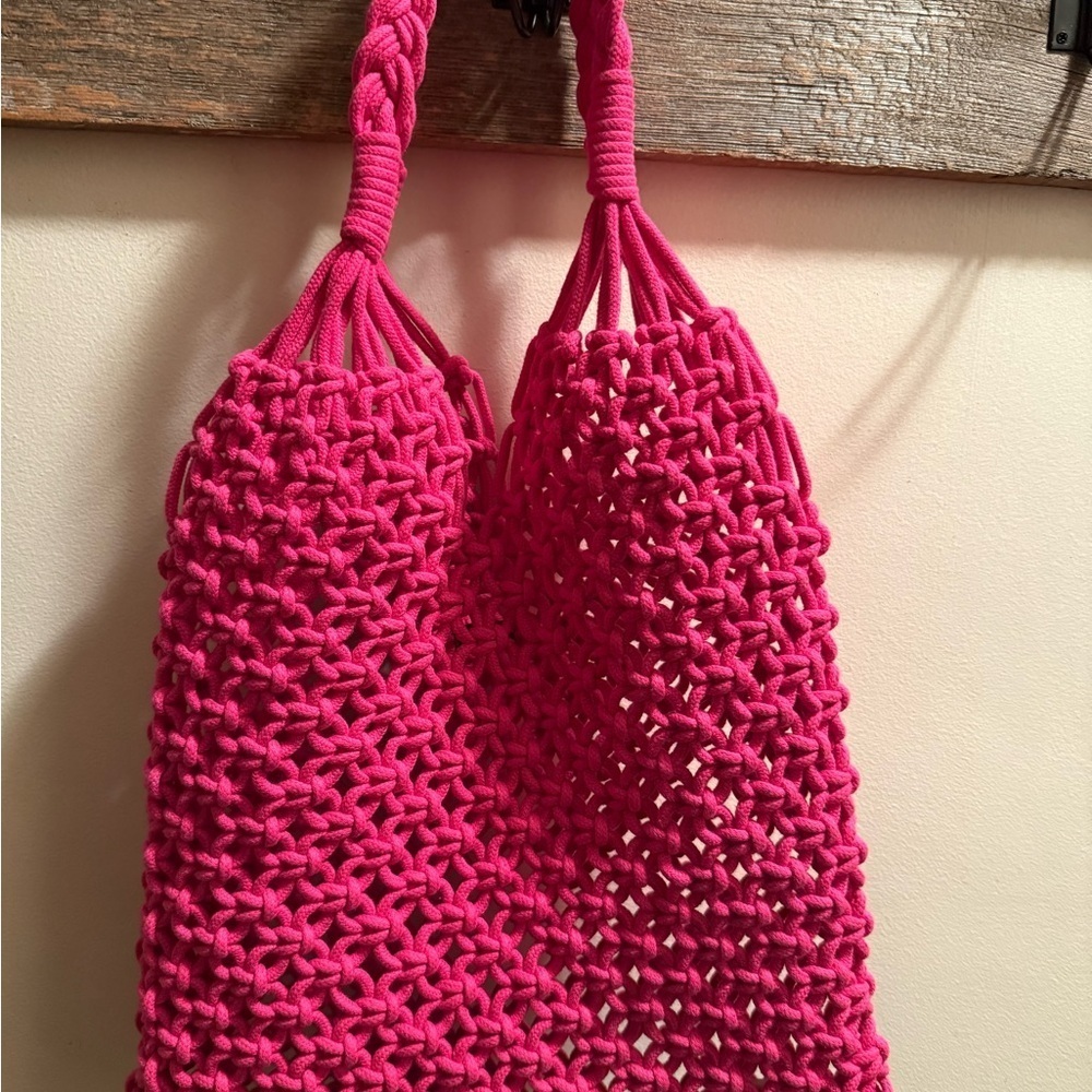 JCrew Multi Purpose Large Macrame Tote Hot Pink NWOT - Picture 7 of 7